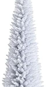 GOFLAME 7FT White Christmas Tree - Realistic Slim Pencil Design with 240 PVC Branch Tips, Unlit Holiday Decoration with