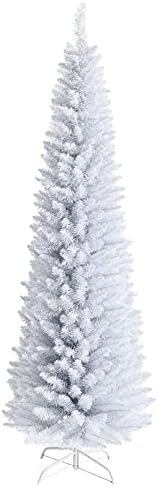 GOFLAME 7FT White Christmas Tree - Realistic Slim Pencil Design with 240 PVC Branch Tips, Unlit Holiday Decoration with