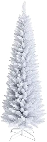 GOFLAME 7FT White Christmas Tree - Realistic Slim Pencil Design with 240 PVC Branch Tips, Unlit Holiday Decoration with