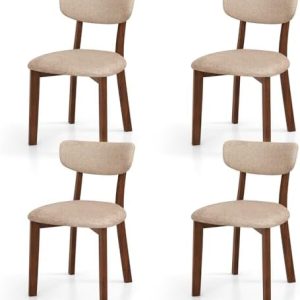 GOFLAME Dining Chairs Set of 4 - Upholstered Mid-Back Kitchen Chairs with Solid Rubber Wood Frame, Curved Backrest & Pad