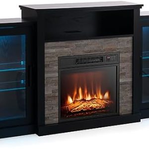 GOFLAME Fireplace TV Stand with LED Lights for 65" TV | Stylish Entertainment Center with 18" Electric Fireplace | Remot