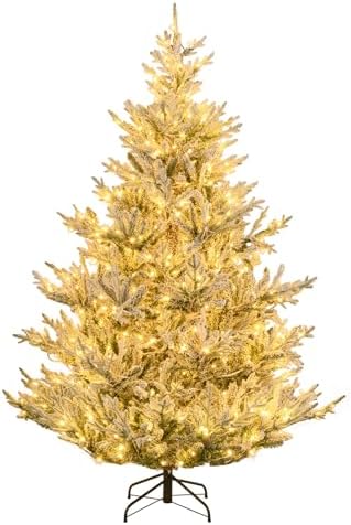 GOFLAME 7FT Prelit Artificial Christmas Tree with 340 Warm White LED Lights - Hinged Xmas Tree for Home Office Party Dec