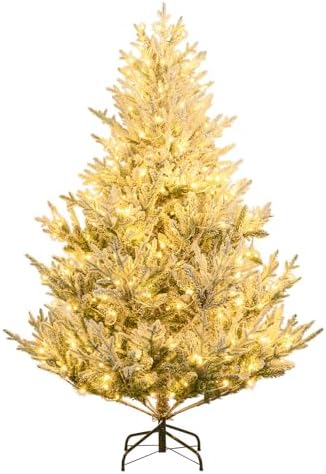 GOFLAME 6FT Prelit Artificial Christmas Tree - 240 Warm White LED Lights, Hinged Design for Easy Setup, Perfect Holiday