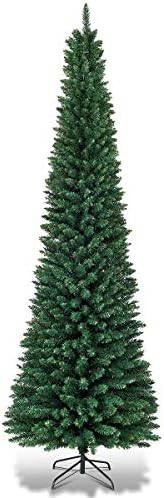 GOFLAME 7FT White Christmas Tree - Realistic Slim Pencil Design with 240 PVC Branch Tips, Unlit Holiday Decoration with