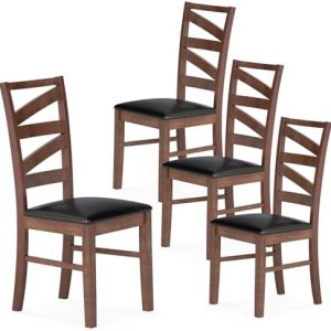 GOFLAME Wooden Dining Chairs Set of 4 | PU Leather Upholstered Kitchen Chairs | W-Shaped Hollowed Backrest | Rubber Wood