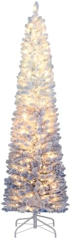 GOFLAME 7FT White Christmas Tree - Realistic Slim Pencil Design with 240 PVC Branch Tips, Unlit Holiday Decoration with