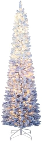 GOFLAME 7FT White Christmas Tree - Realistic Slim Pencil Design with 240 PVC Branch Tips, Unlit Holiday Decoration with