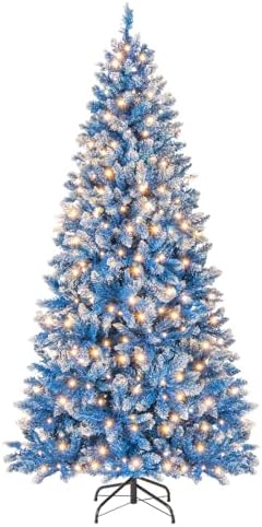 GOFLAME 8ft Pre-lit Christmas Tree with Warm White LED Lights - Holiday Home Décor for Easy Indoor Setup, Featuring Hing