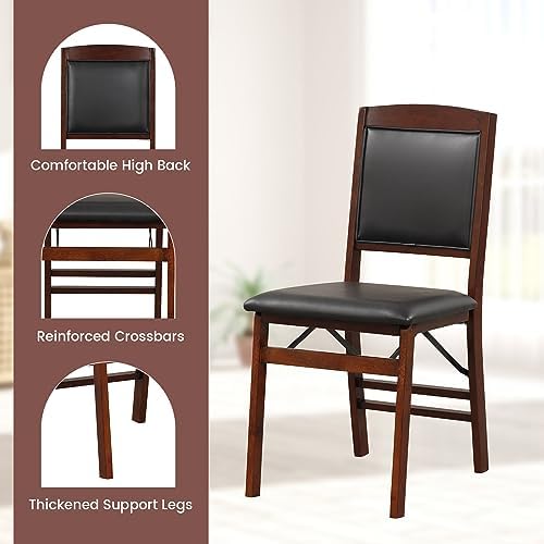 GOFLAME Folding Dining Chairs Set of 2 - PVC Padded Seat & High Backrest - Space-Saving Foldable Design for Living Room,