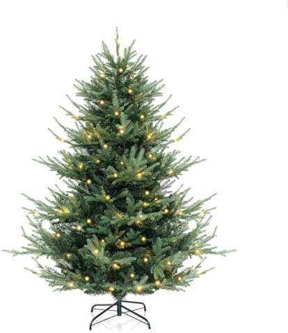 GOFLAME 6FT Prelit Artificial Christmas Tree - 240 Warm White LED Lights, Hinged Design for Easy Setup, Perfect Holiday