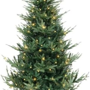 GOFLAME 7FT Prelit Artificial Christmas Tree with 340 Warm White LED Lights - Hinged Xmas Tree for Home Office Party Dec