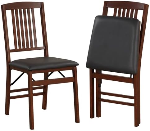 GOFLAME Folding Dining Chairs Set of 4 - PVC Padded Seat & High Backrest - Foldable Wooden Side Chairs for Living Room,