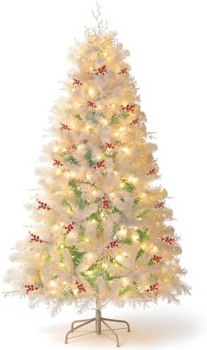 GOFLAME 8ft Pre-lit Christmas Tree with Warm White LED Lights - Holiday Home Décor for Easy Indoor Setup, Featuring Hing