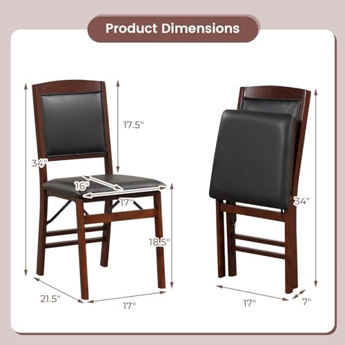 GOFLAME Folding Dining Chairs Set of 2 - PVC Padded Seat & High Backrest - Space-Saving Foldable Design for Living Room,