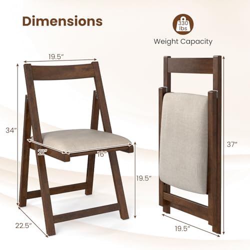 GOFLAME Folding Dining Chairs Set of 4 - Ergonomic Padded Seat & Backrest - Modern Rubber Wood Frame - Ideal for Dining