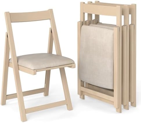 GOFLAME Folding Dining Chairs Set of 4 - Ergonomic Padded Seat & Backrest - Modern Rubber Wood Frame - Ideal for Dining