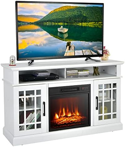 GOFLAME Fireplace TV Stand for 55" TVs - Freestanding Wood Entertainment Center with 18” Electric Fireplace, 48" Console