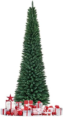 GOFLAME 7FT White Christmas Tree - Realistic Slim Pencil Design with 240 PVC Branch Tips, Unlit Holiday Decoration with