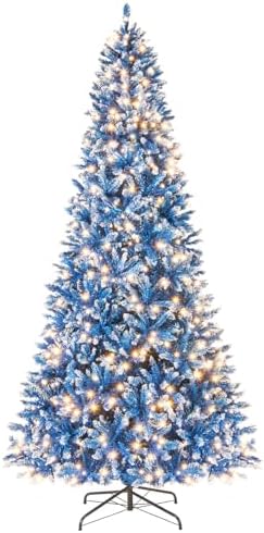 GOFLAME 8ft Pre-lit Christmas Tree with Warm White LED Lights - Holiday Home Décor for Easy Indoor Setup, Featuring Hing