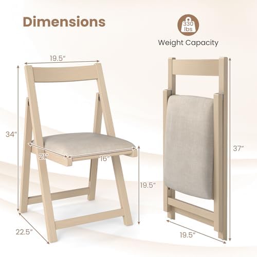 GOFLAME Folding Dining Chairs Set of 4 - Ergonomic Padded Seat & Backrest - Modern Rubber Wood Frame - Ideal for Dining