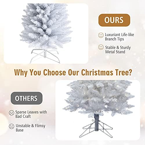 GOFLAME 7FT White Christmas Tree - Realistic Slim Pencil Design with 240 PVC Branch Tips, Unlit Holiday Decoration with