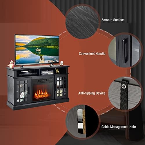 GOFLAME Fireplace TV Stand for 55" TVs - Freestanding Wood Entertainment Center with 18” Electric Fireplace, 48" Console