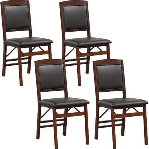 GOFLAME Folding Dining Chairs Set of 4 - PVC Padded Seat & High Backrest - Foldable Wooden Side Chairs for Living Room,