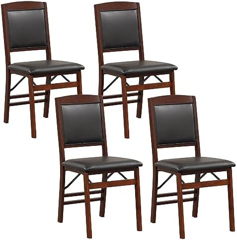 GOFLAME Folding Dining Chairs Set of 4 - PVC Padded Seat & High Backrest - Foldable Wooden Side Chairs for Living Room,