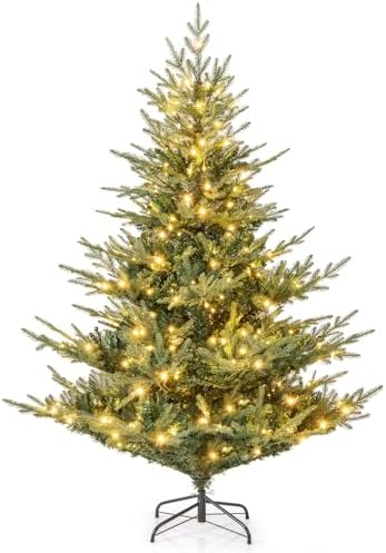 GOFLAME 6FT Prelit Artificial Christmas Tree - 240 Warm White LED Lights, Hinged Design for Easy Setup, Perfect Holiday