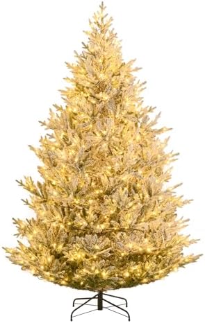 GOFLAME 6FT Prelit Artificial Christmas Tree - 240 Warm White LED Lights, Hinged Design for Easy Setup, Perfect Holiday