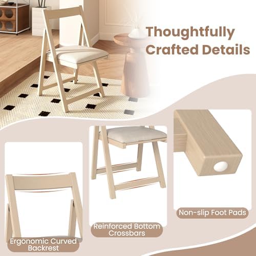 GOFLAME Folding Dining Chairs Set of 4 - Ergonomic Padded Seat & Backrest - Modern Rubber Wood Frame - Ideal for Dining