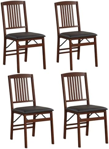 GOFLAME Folding Dining Chairs Set of 4 - PVC Padded Seat & High Backrest - Foldable Wooden Side Chairs for Living Room,