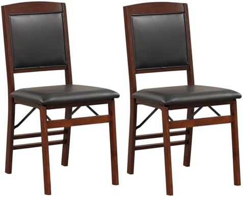 GOFLAME Folding Dining Chairs Set of 4 - PVC Padded Seat & High Backrest - Foldable Wooden Side Chairs for Living Room,