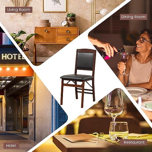 GOFLAME Folding Dining Chairs Set of 4 - PVC Padded Seat & High Backrest - Foldable Wooden Side Chairs for Living Room,