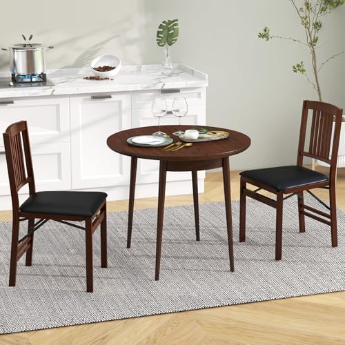 GOFLAME Folding Dining Chairs Set of 4 - PVC Padded Seat & High Backrest - Foldable Wooden Side Chairs for Living Room,