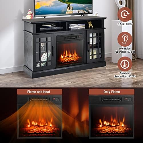 GOFLAME Fireplace TV Stand for 55" TVs - Freestanding Wood Entertainment Center with 18” Electric Fireplace, 48" Console