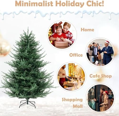 GOFLAME 6FT Prelit Artificial Christmas Tree - 240 Warm White LED Lights, Hinged Design for Easy Setup, Perfect Holiday