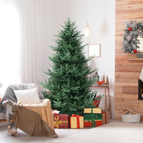 GOFLAME 7FT Prelit Artificial Christmas Tree with 340 Warm White LED Lights - Hinged Xmas Tree for Home Office Party Dec