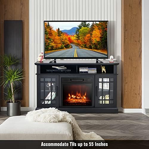 GOFLAME Fireplace TV Stand for 55" TVs - Freestanding Wood Entertainment Center with 18” Electric Fireplace, 48" Console