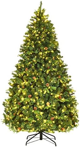 GOFLAME 8ft Pre-lit Christmas Tree with Warm White LED Lights - Holiday Home Décor for Easy Indoor Setup, Featuring Hing