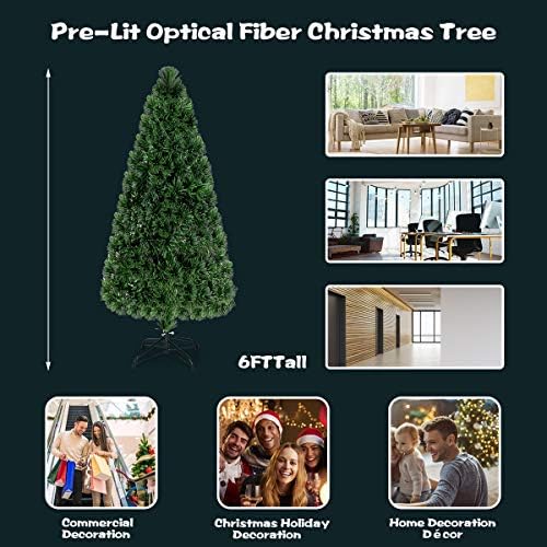 GOFLAME 6FT Pre-Lit Fiber Optic Christmas Tree - 220 Branch Tips - UL-Certified - Perfect Holiday Décor for Home, Office
