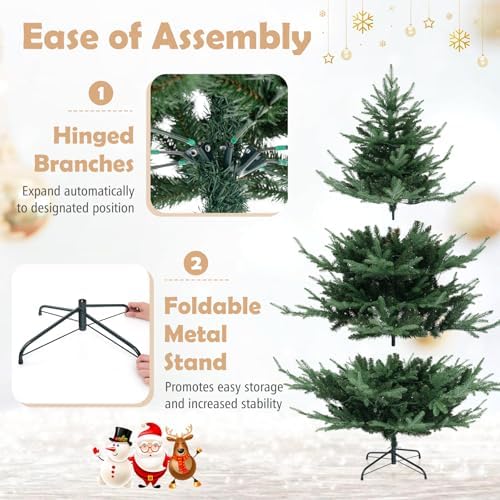 GOFLAME 6FT Prelit Artificial Christmas Tree - 240 Warm White LED Lights, Hinged Design for Easy Setup, Perfect Holiday