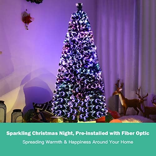GOFLAME 6FT Pre-Lit Fiber Optic Christmas Tree - 220 Branch Tips - UL-Certified - Perfect Holiday Décor for Home, Office