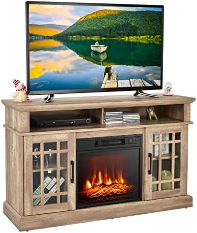 GOFLAME Fireplace TV Stand for 55" TVs - Freestanding Wood Entertainment Center with 18” Electric Fireplace, 48" Console