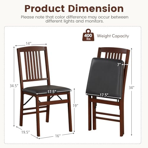 GOFLAME Folding Dining Chairs Set of 4 - PVC Padded Seat & High Backrest - Foldable Wooden Side Chairs for Living Room,