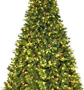 GOFLAME 8ft Pre-lit Christmas Tree with Warm White LED Lights - Holiday Home Décor for Easy Indoor Setup, Featuring Hing