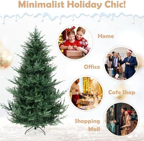 GOFLAME 7FT Prelit Artificial Christmas Tree with 340 Warm White LED Lights - Hinged Xmas Tree for Home Office Party Dec