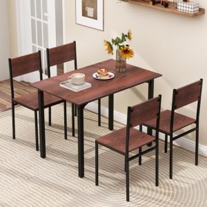 GOFLAME Industrial 5-Piece Dining Table Set for 4 - Space-Saving Rectangular Dinette with Backrest & Metal Frame - Perfe