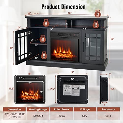 GOFLAME Fireplace TV Stand for 55" TVs - Freestanding Wood Entertainment Center with 18” Electric Fireplace, 48" Console