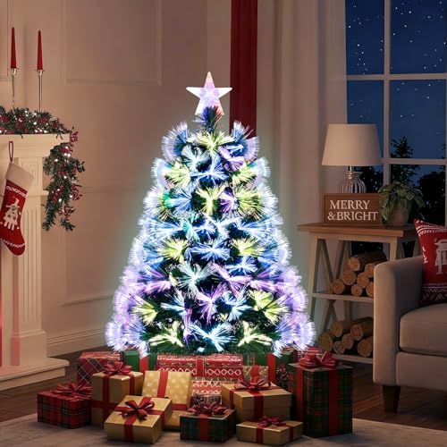 GOFLAME 6FT Pre-Lit Fiber Optic Christmas Tree - 220 Branch Tips - UL-Certified - Perfect Holiday Décor for Home, Office